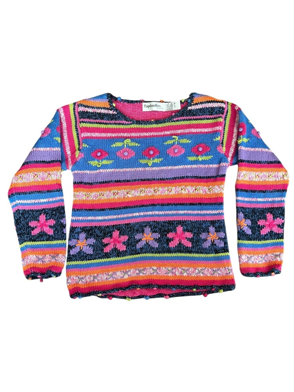 Y2K Rainbow Flower Knit Quirky Sweater Size Kid's 10 Cotton-Blend